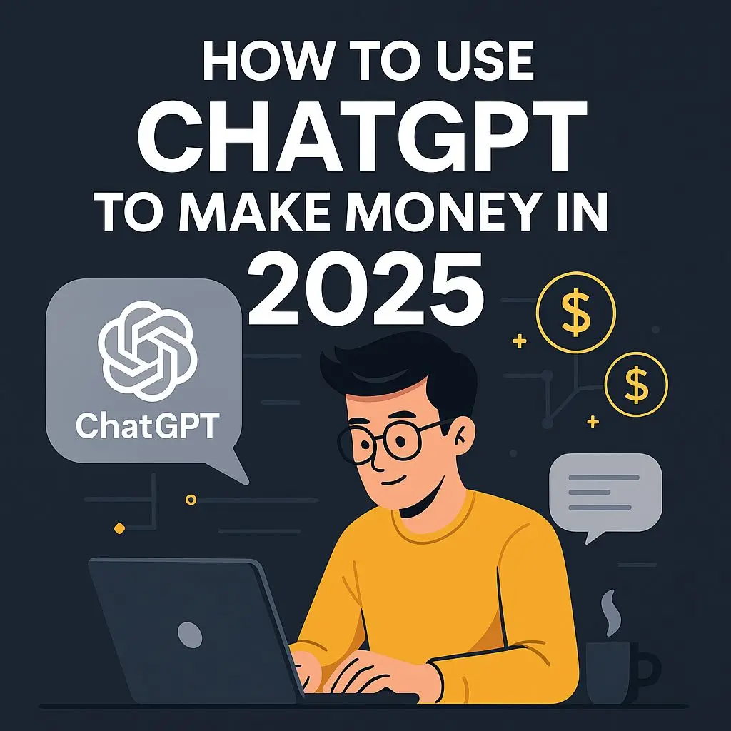 A person using ChatGPT on a laptop to make money online in 2025"