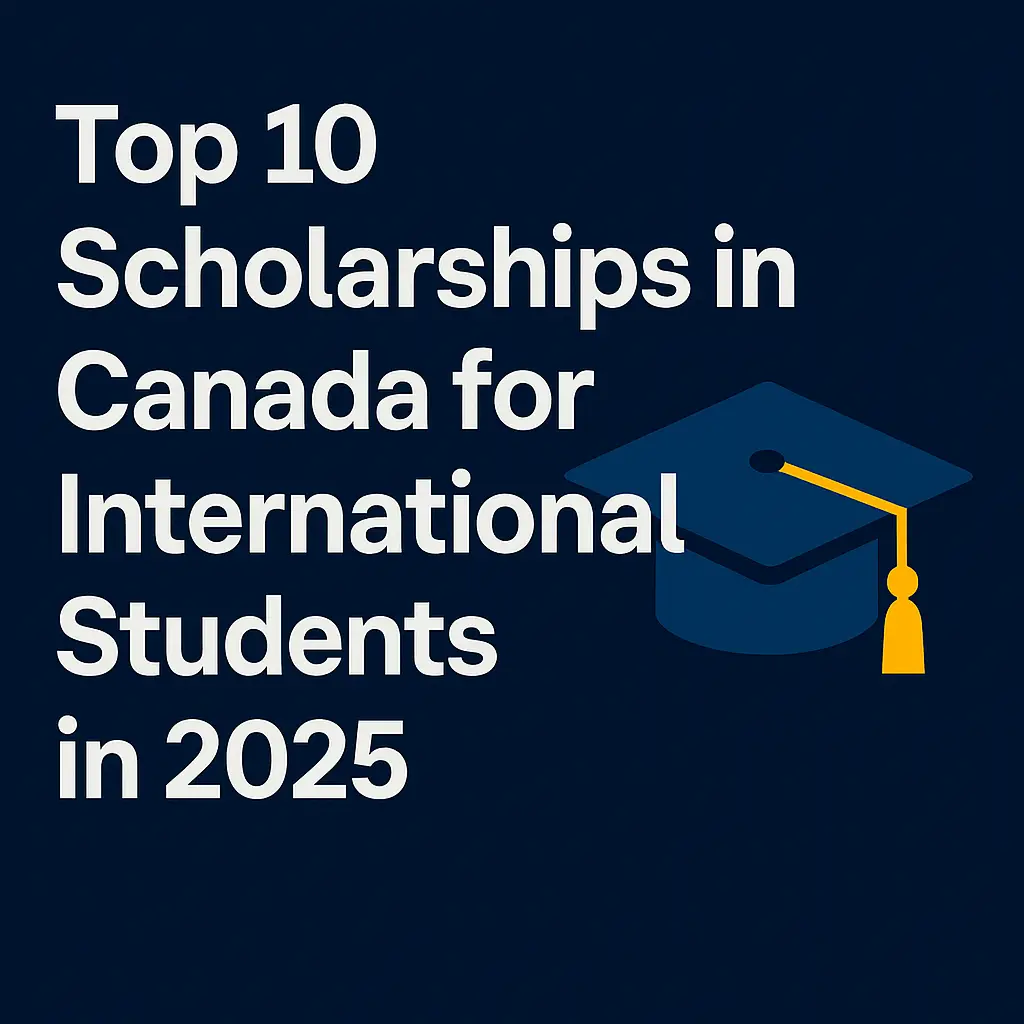 Featured image showing a graduation cap and text highlighting scholarships in Canada for international students in 2025.